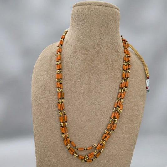 4 line orange tube long necklace