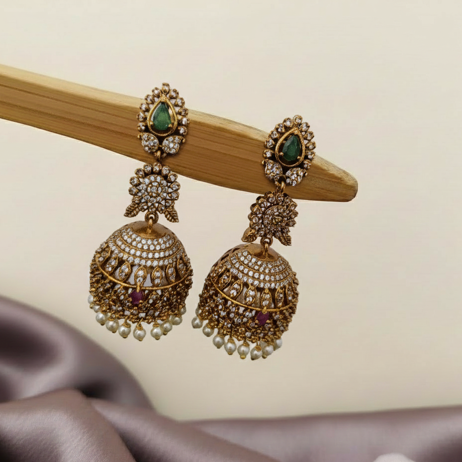 3 layered CZ stone bridal jumkha