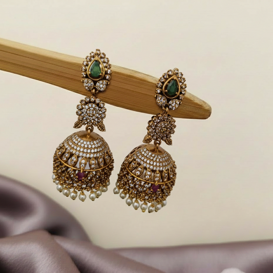 3 layered CZ stone bridal jumkha