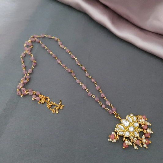 Jadau kundan Lotus pendant chain - White