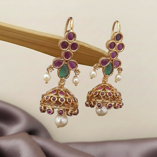 Hook type kemp stone jumkha earring