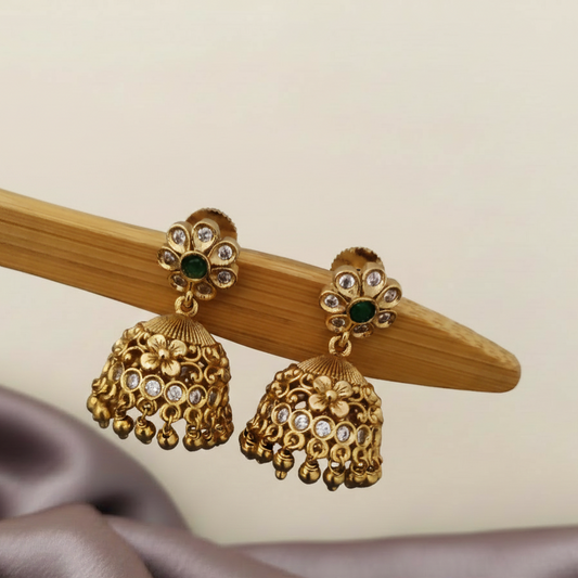 White stone flower stud jumkha