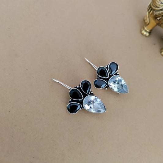 Black with white stone earring