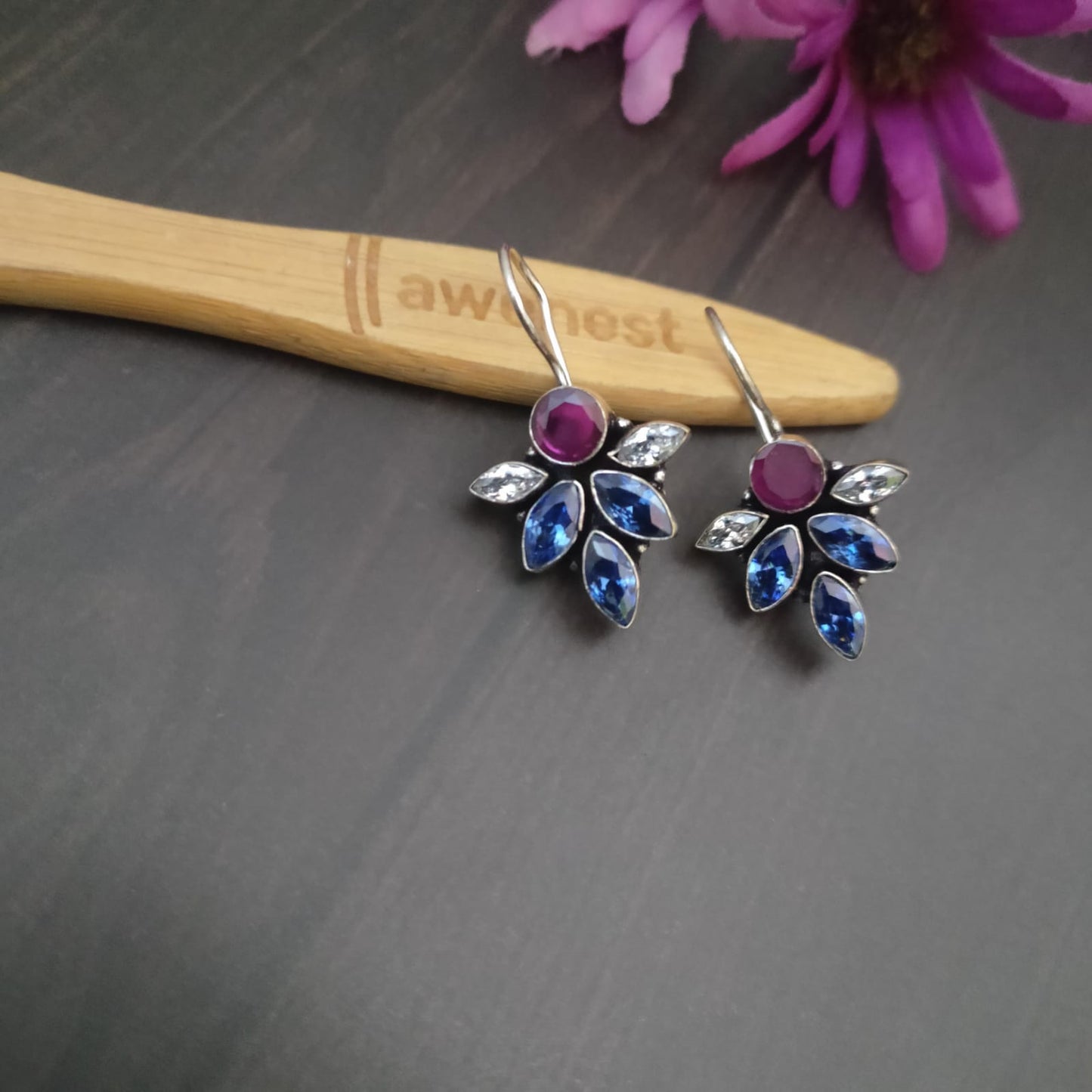 Blue with ruby Stone earring