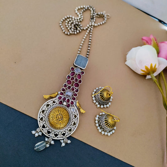 Dualtone sla ruby stone long chain set