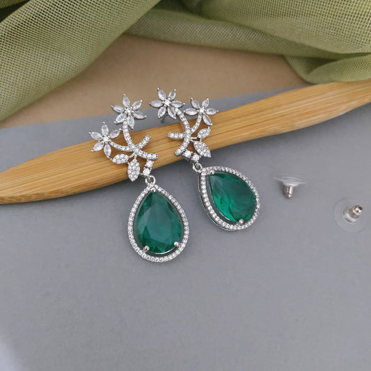 Floral drop CZ stone stud