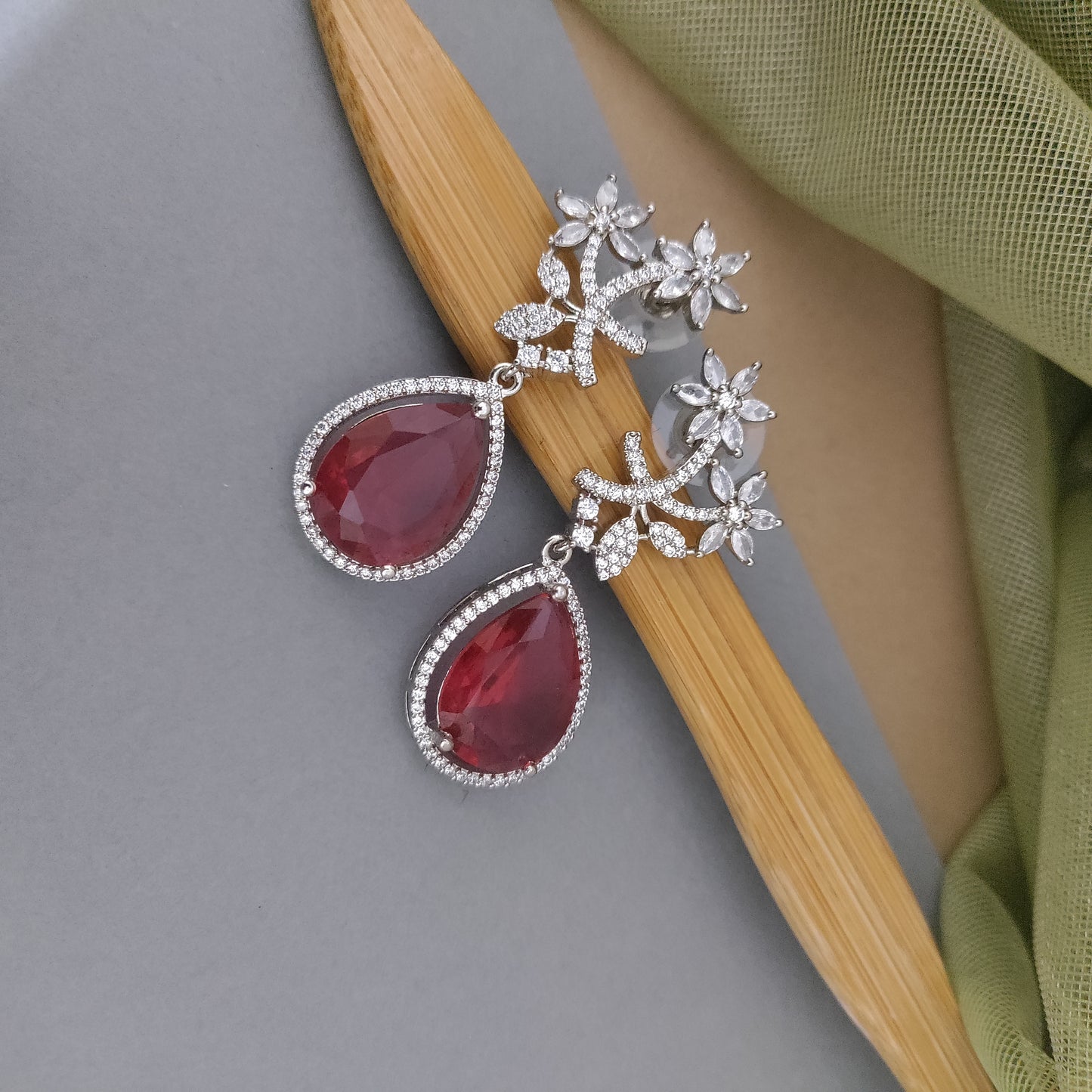 Floral drop CZ stone stud