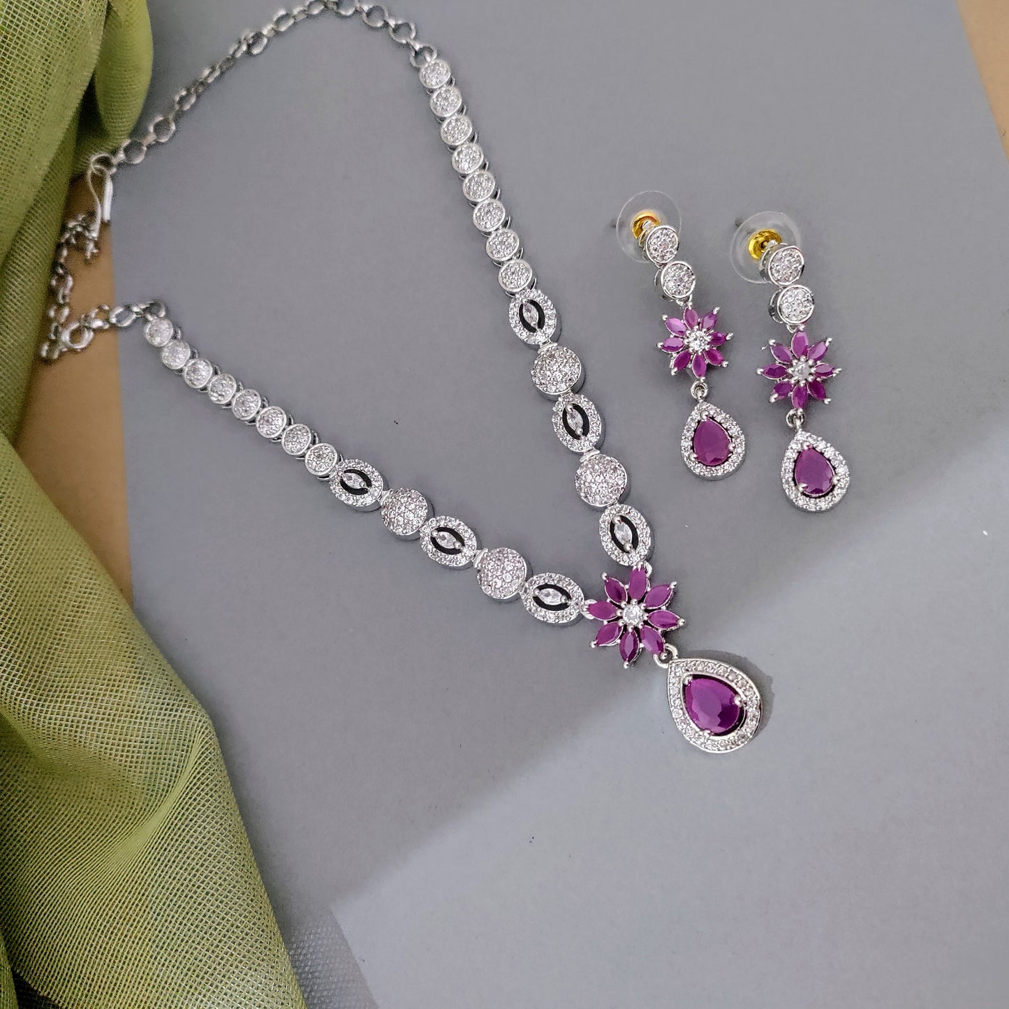 Ruby with white stone AD necklace