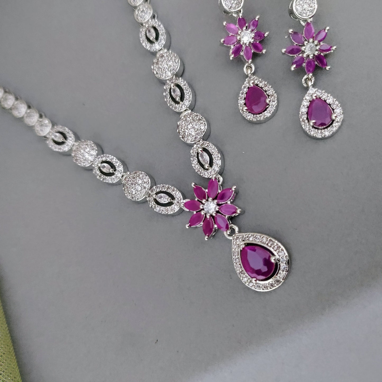 Ruby with white stone AD necklace
