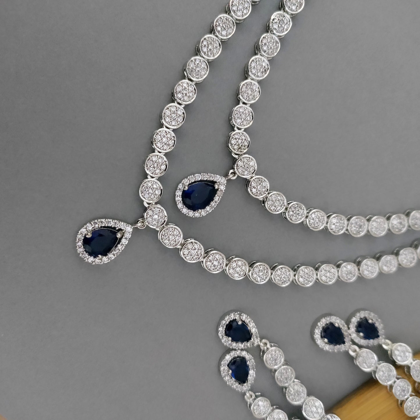Double layered white stone medium length CZ stone necklace