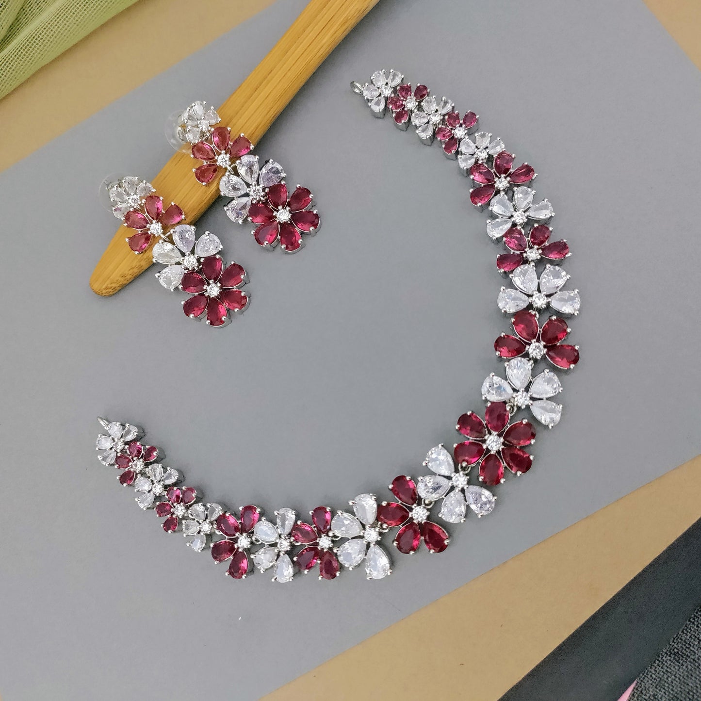 Flower shaped AD stone studded necklace