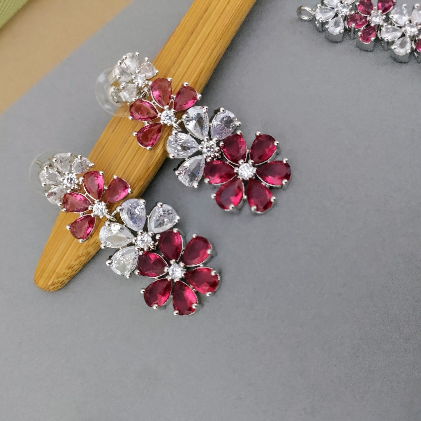 Flower shaped AD stone studded necklace