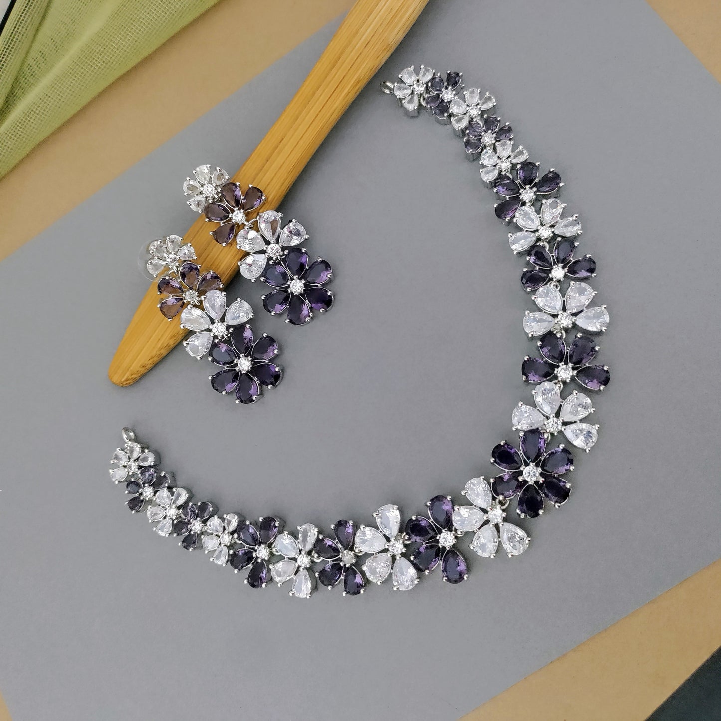 Flower shaped AD stone studded necklace