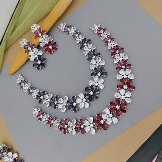 Flower shaped AD stone studded necklace