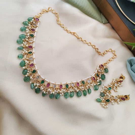 Polki kundan pearl necklace set