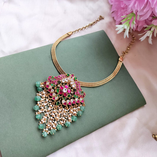 Jadau kundan pendant hasuli set