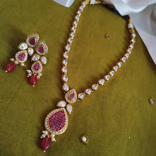 Ruby stone kundan necklace set