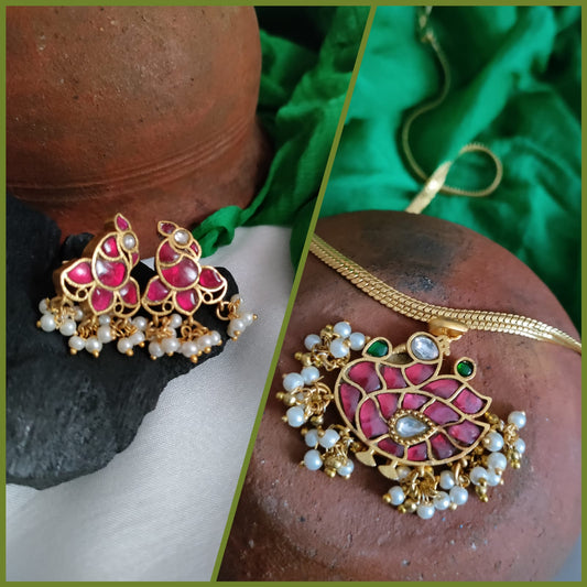 Ruby stone jadau chain set
