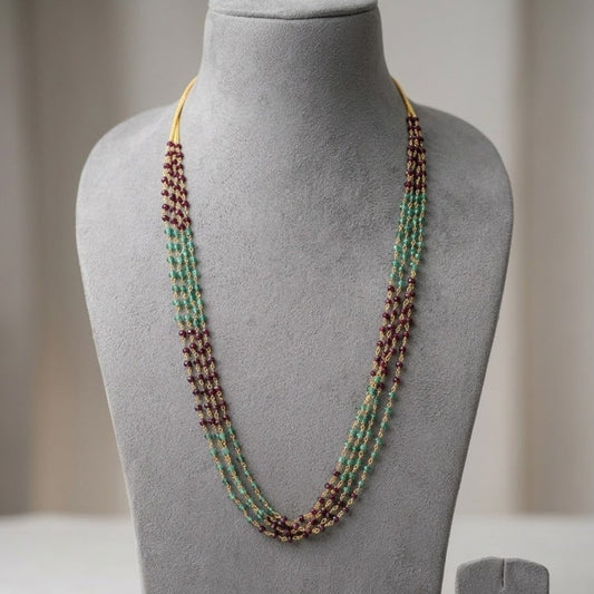 double colour 4 line long pearl chain