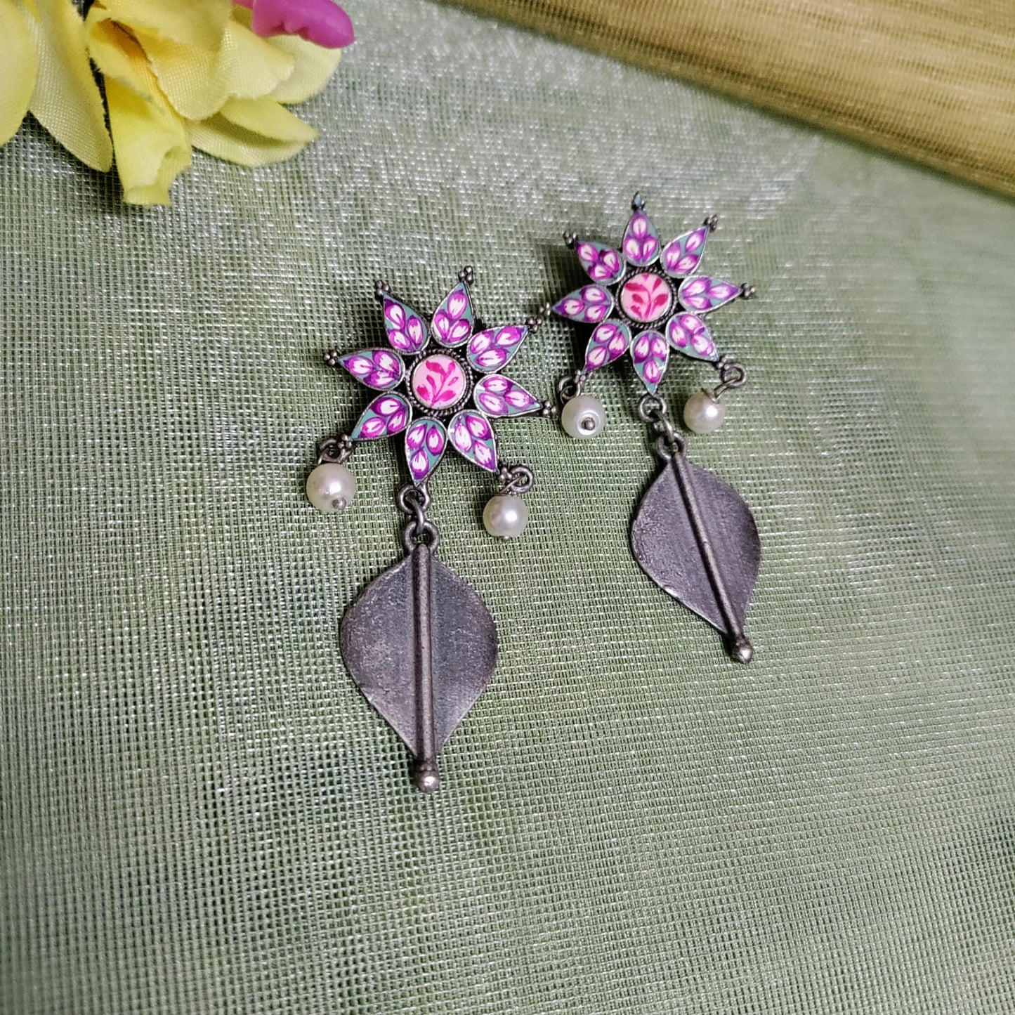 Flower drop painted earring