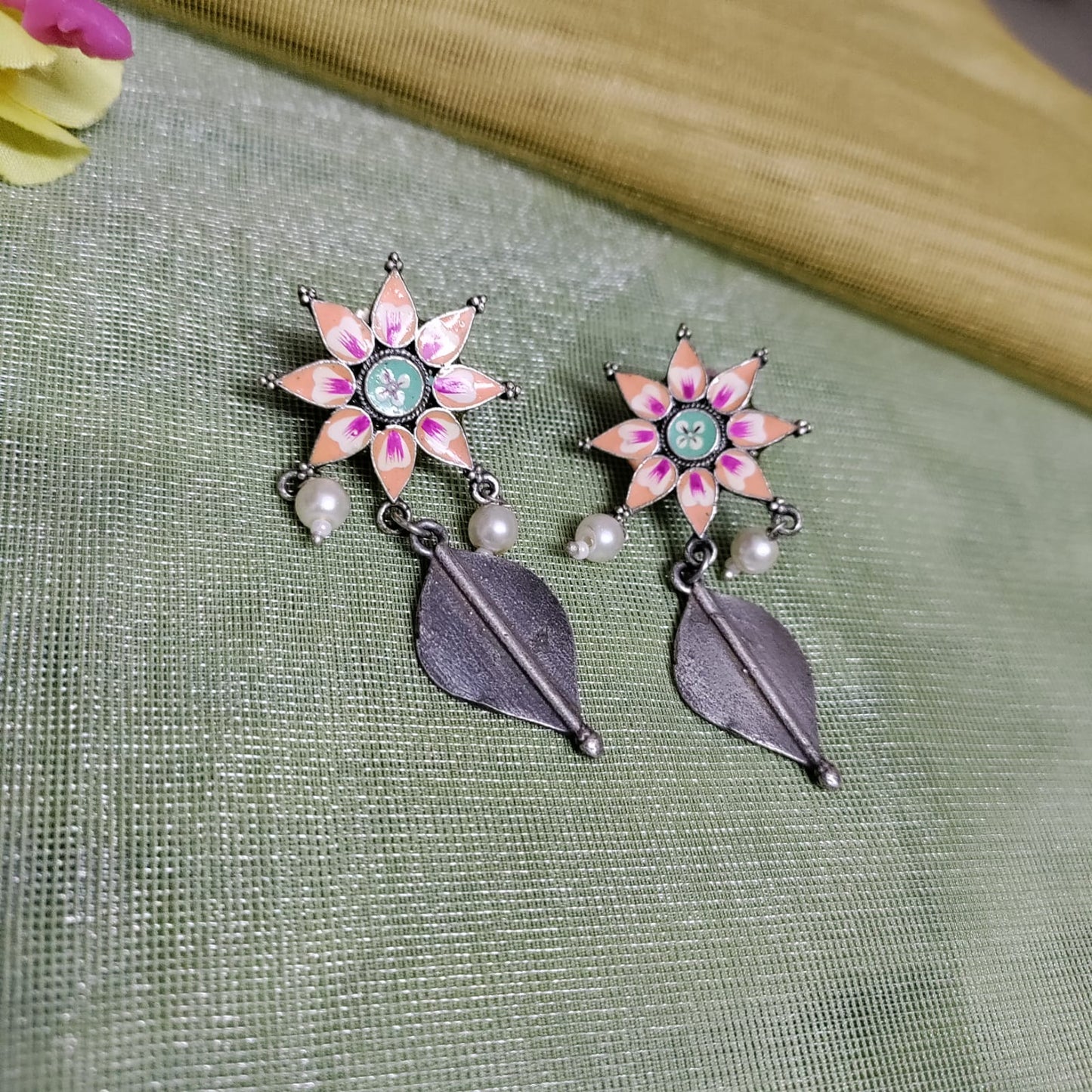 Flower drop painted earring