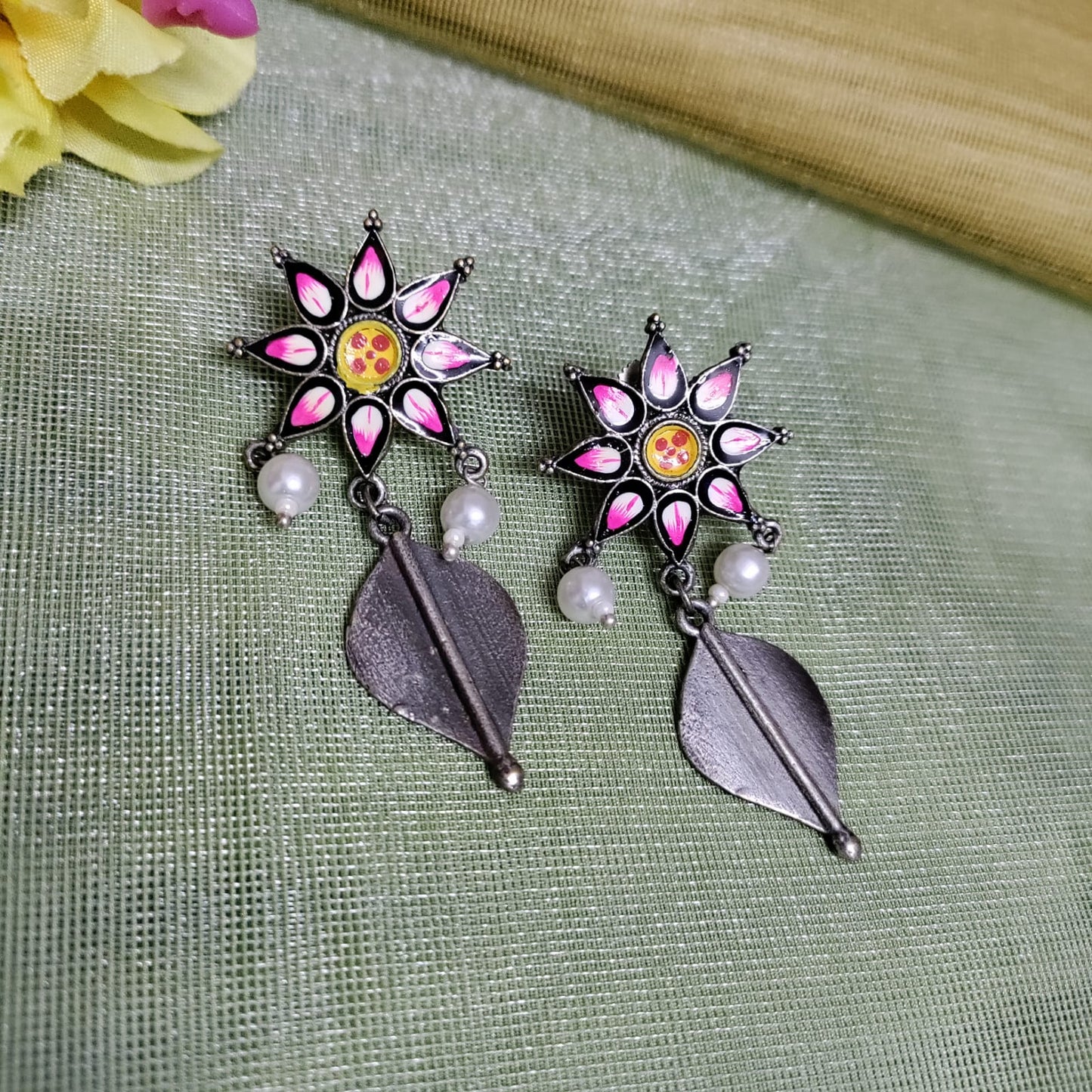 Flower drop painted earring