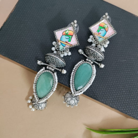 Painted earring drop stone jumkha