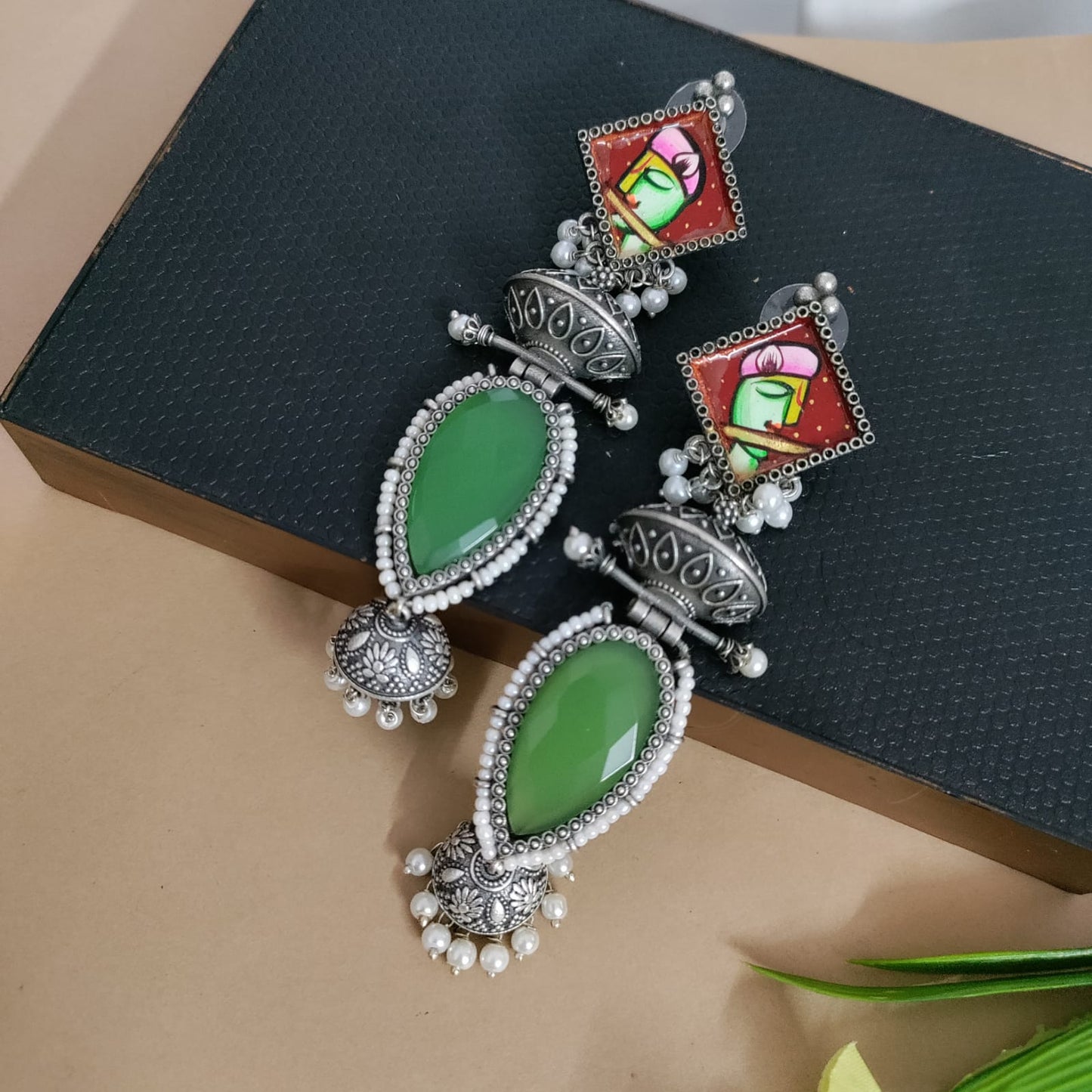 Painted earring drop stone jumkha