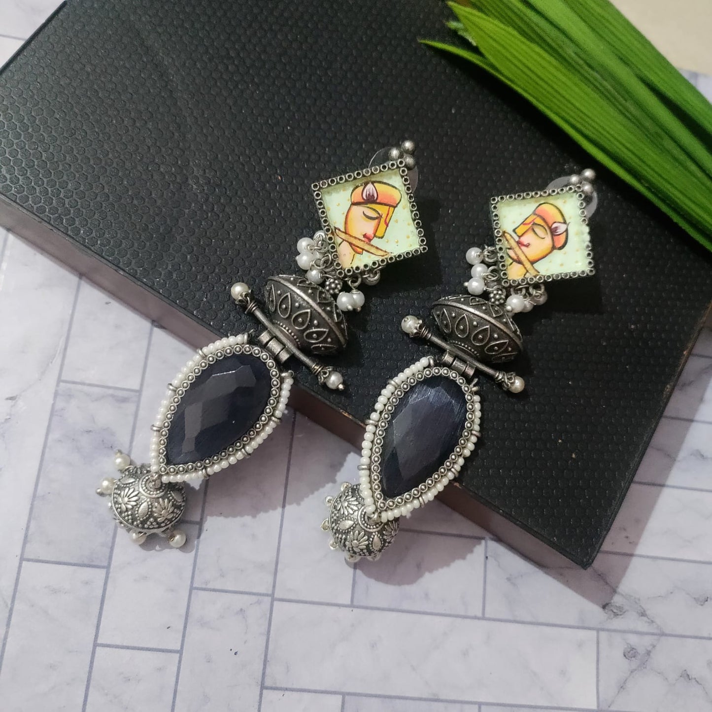 Painted earring drop stone jumkha