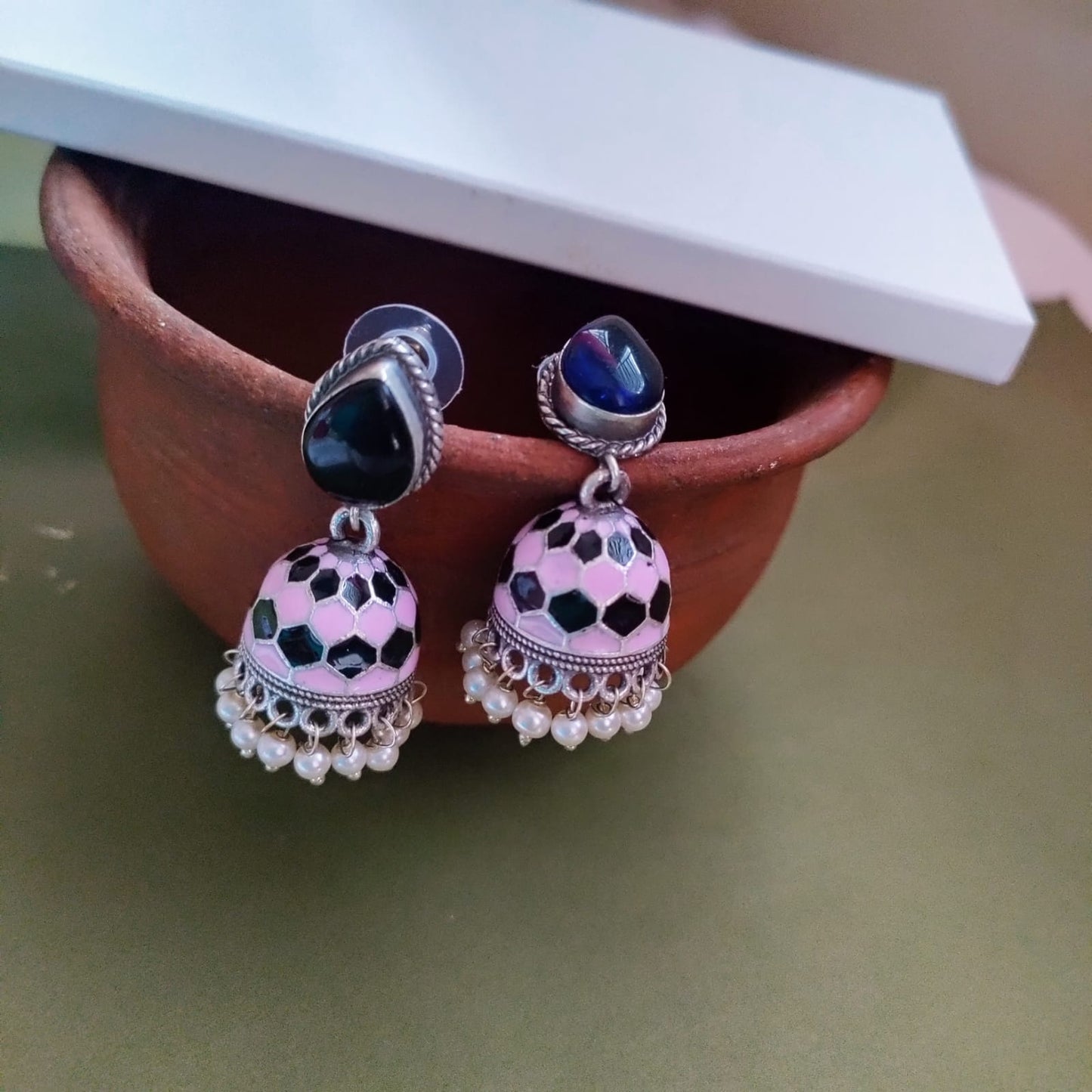 Painted jumkha drop stone earring