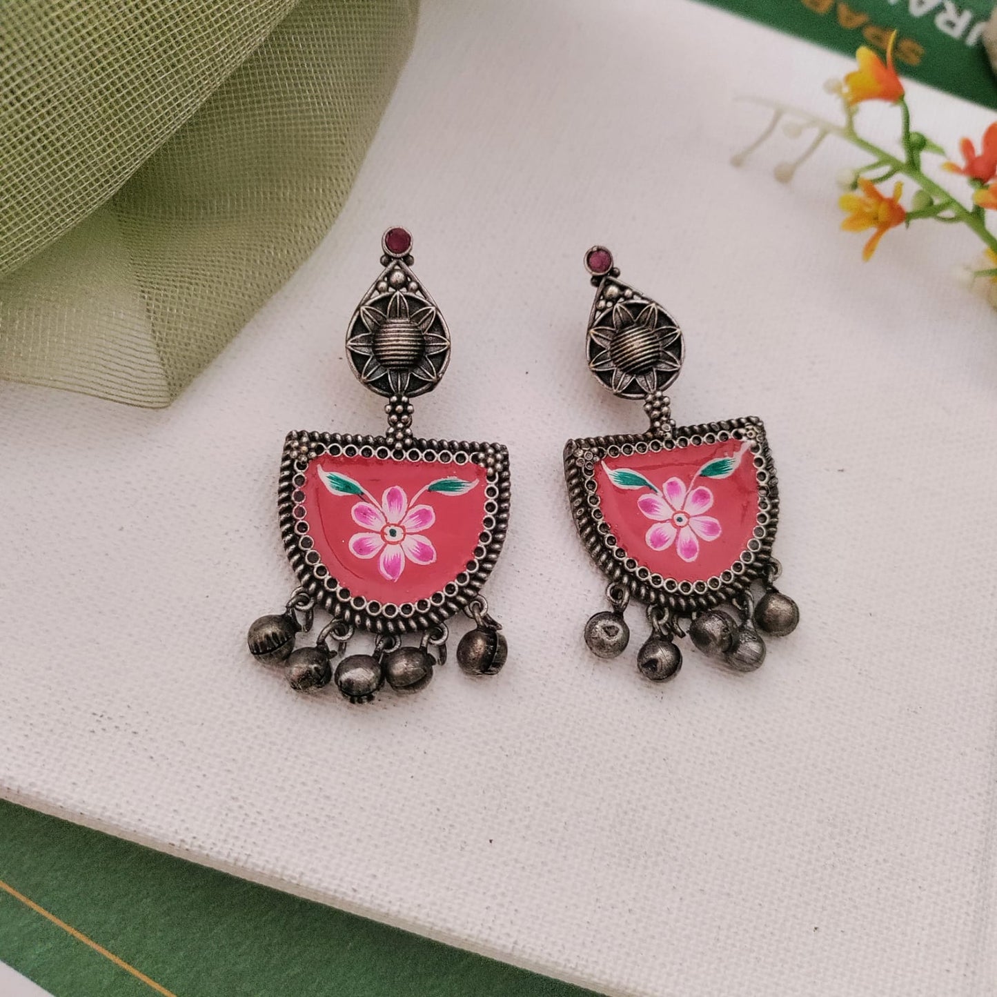 Crescent type hand painted earring