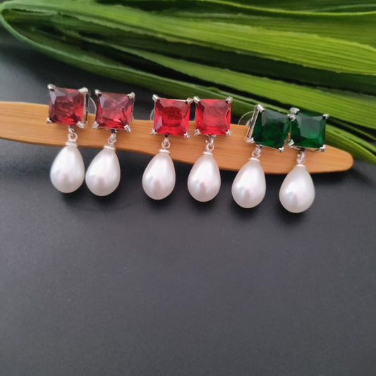 Diamond stone pearl drop earring