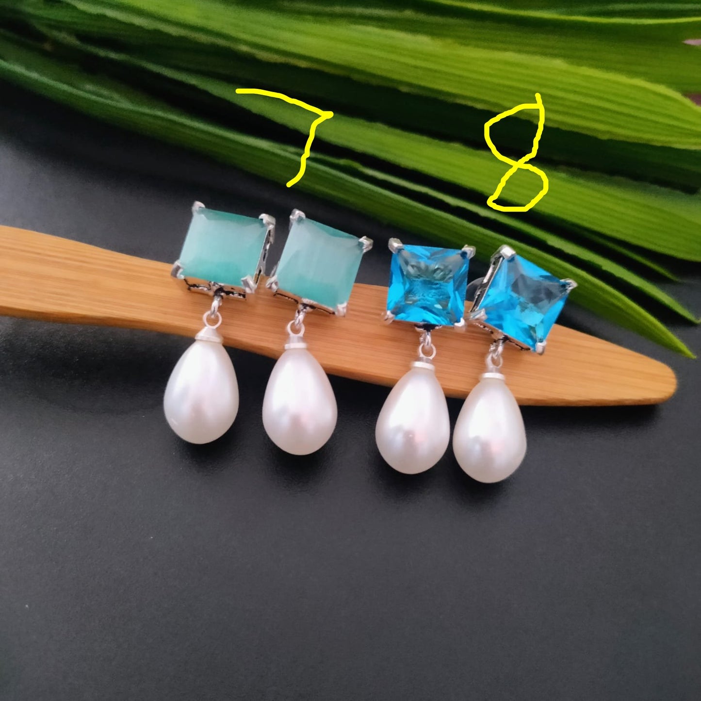 Diamond stone pearl drop earring