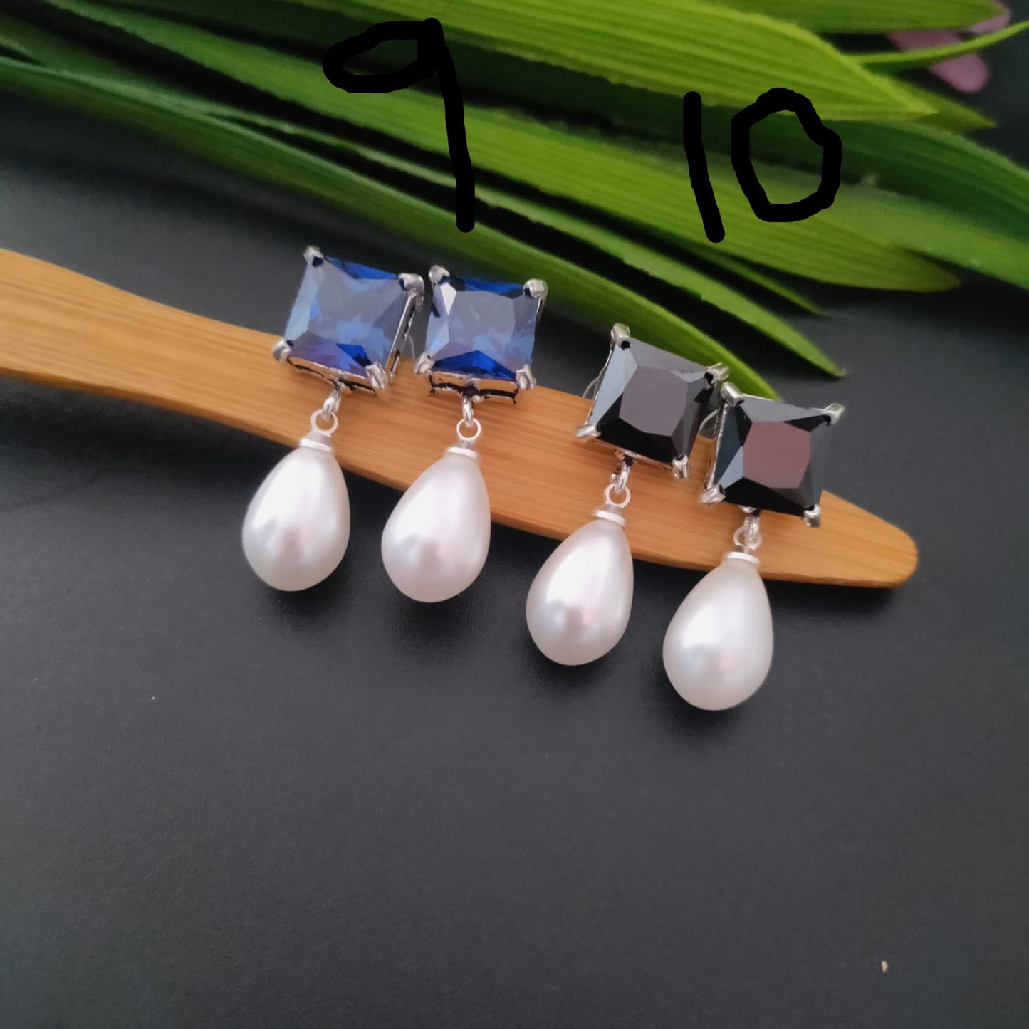 Diamond stone pearl drop earring