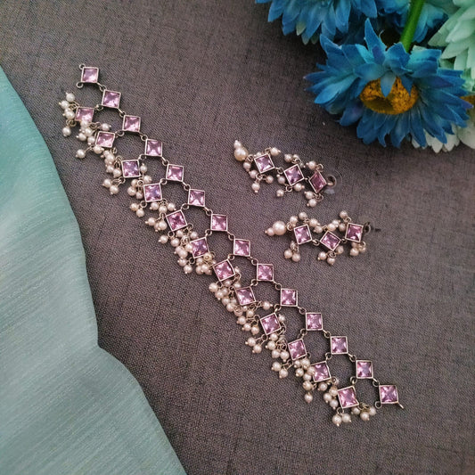 Pink 2 layer necklace set