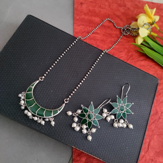 Handpainted crescent shaped pendant chain