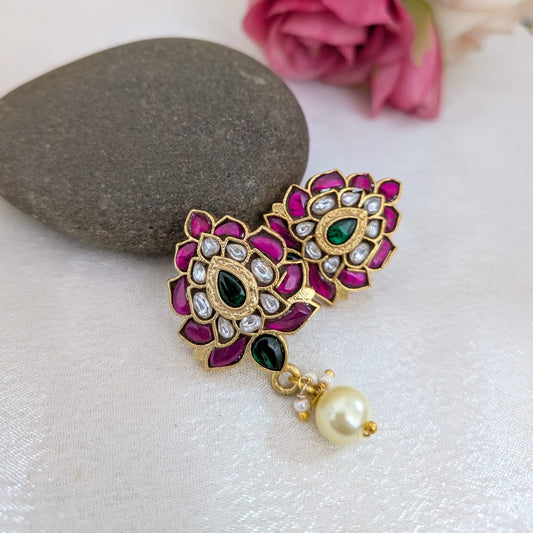 Flower jadau  kundan stone erring