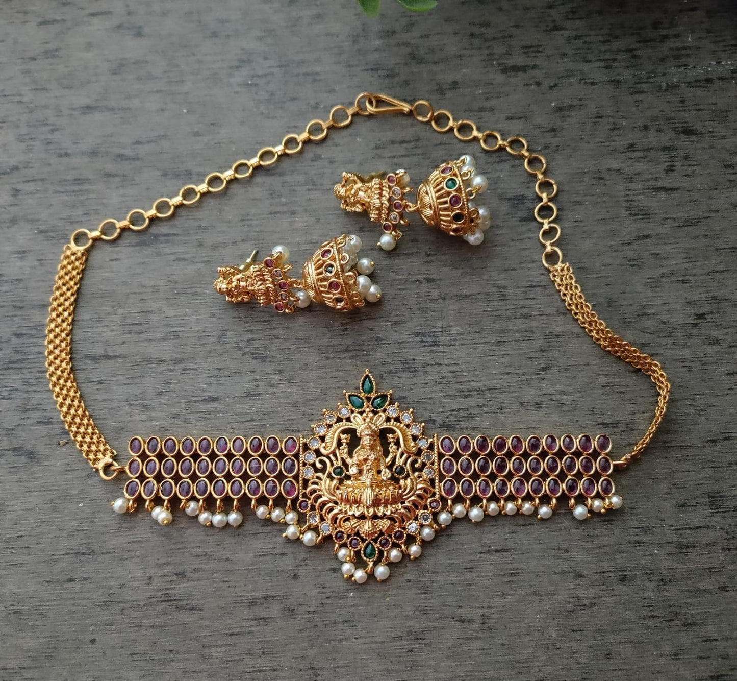 Lakshmi ruby stone chocker set