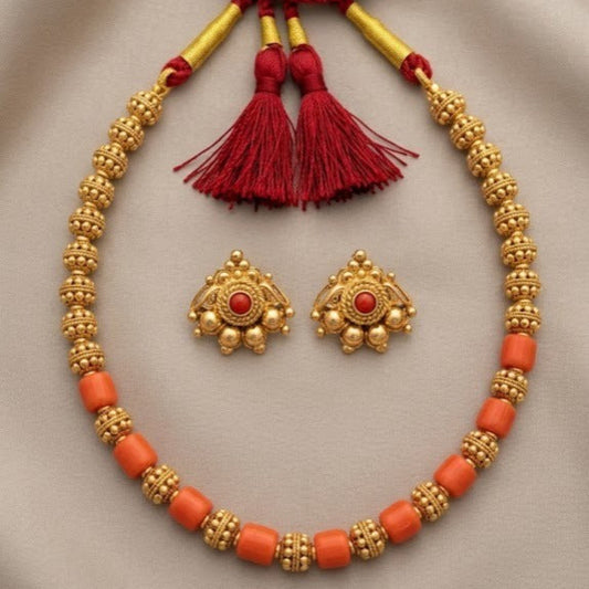Gold coral long Necklace