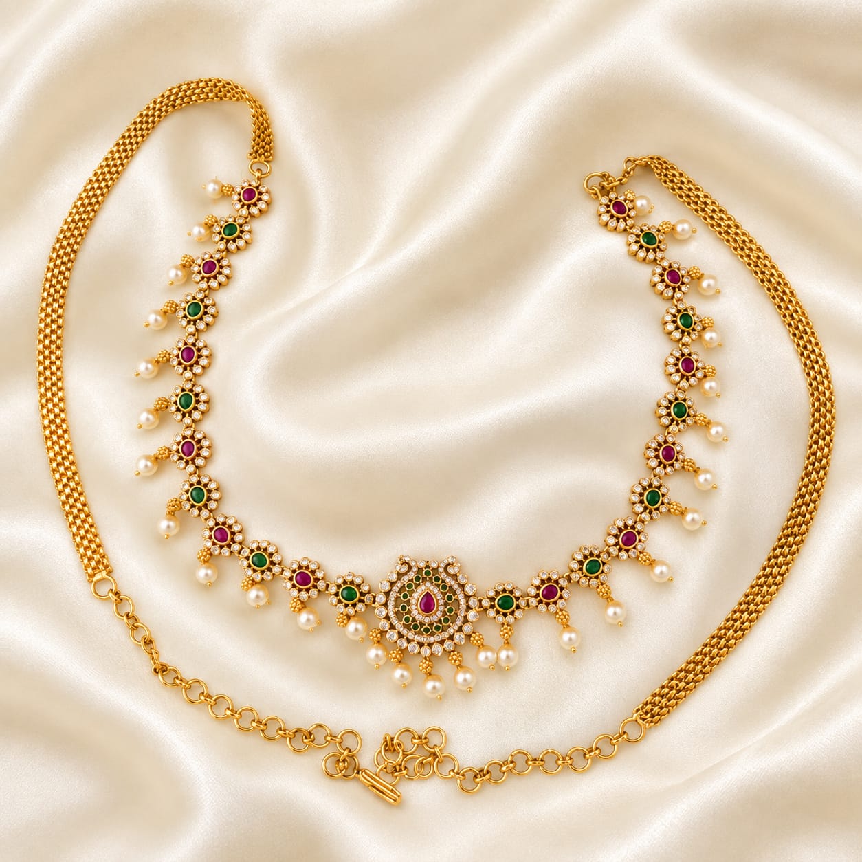 AD Peacock Pearl Drop Bridal Hip Chain