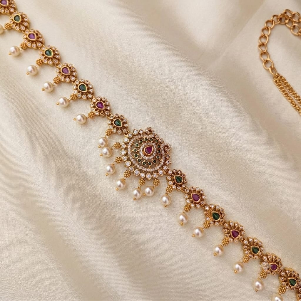 AD Peacock Pearl Drop Bridal Hip Chain
