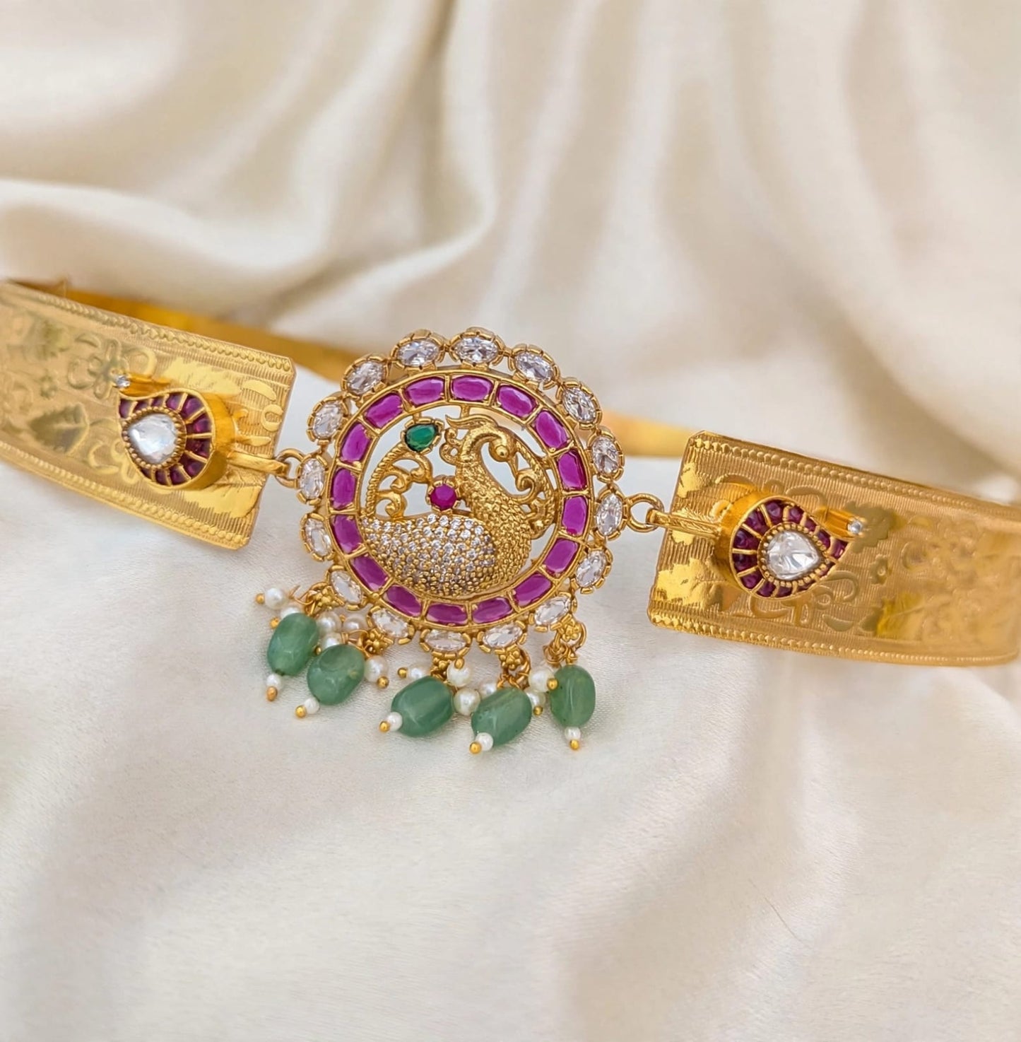 Peacock Ruby Emerald Pearl Bridal Hip Belt