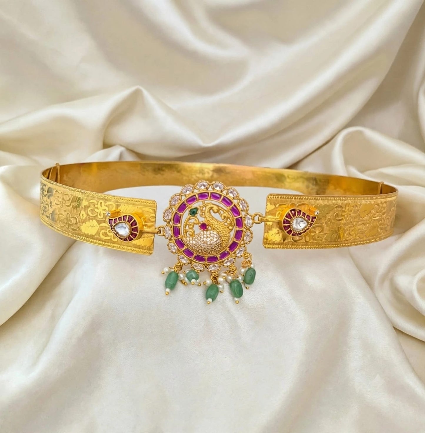 Peacock Ruby Emerald Pearl Bridal Hip Belt