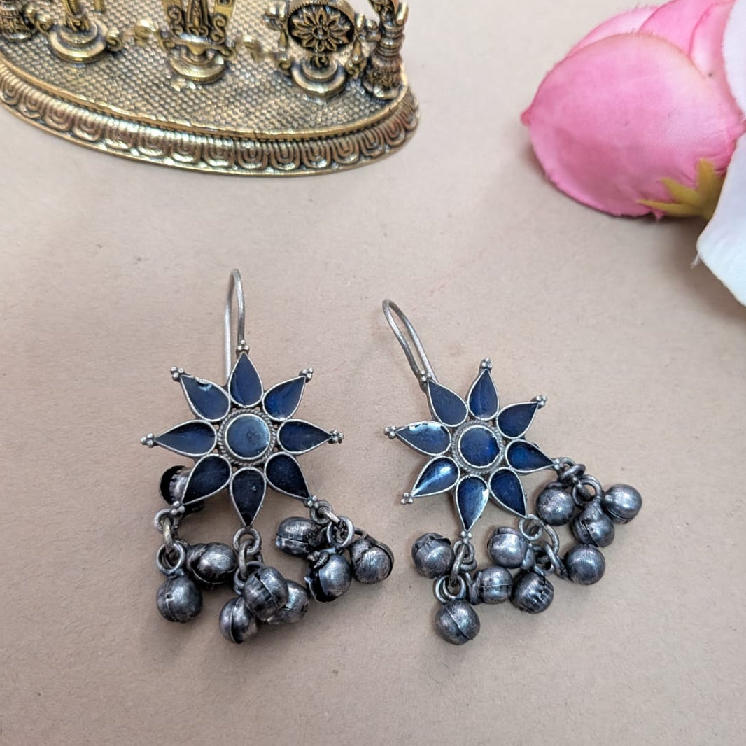 Silver Sunflower Ghungroo Hook Earing