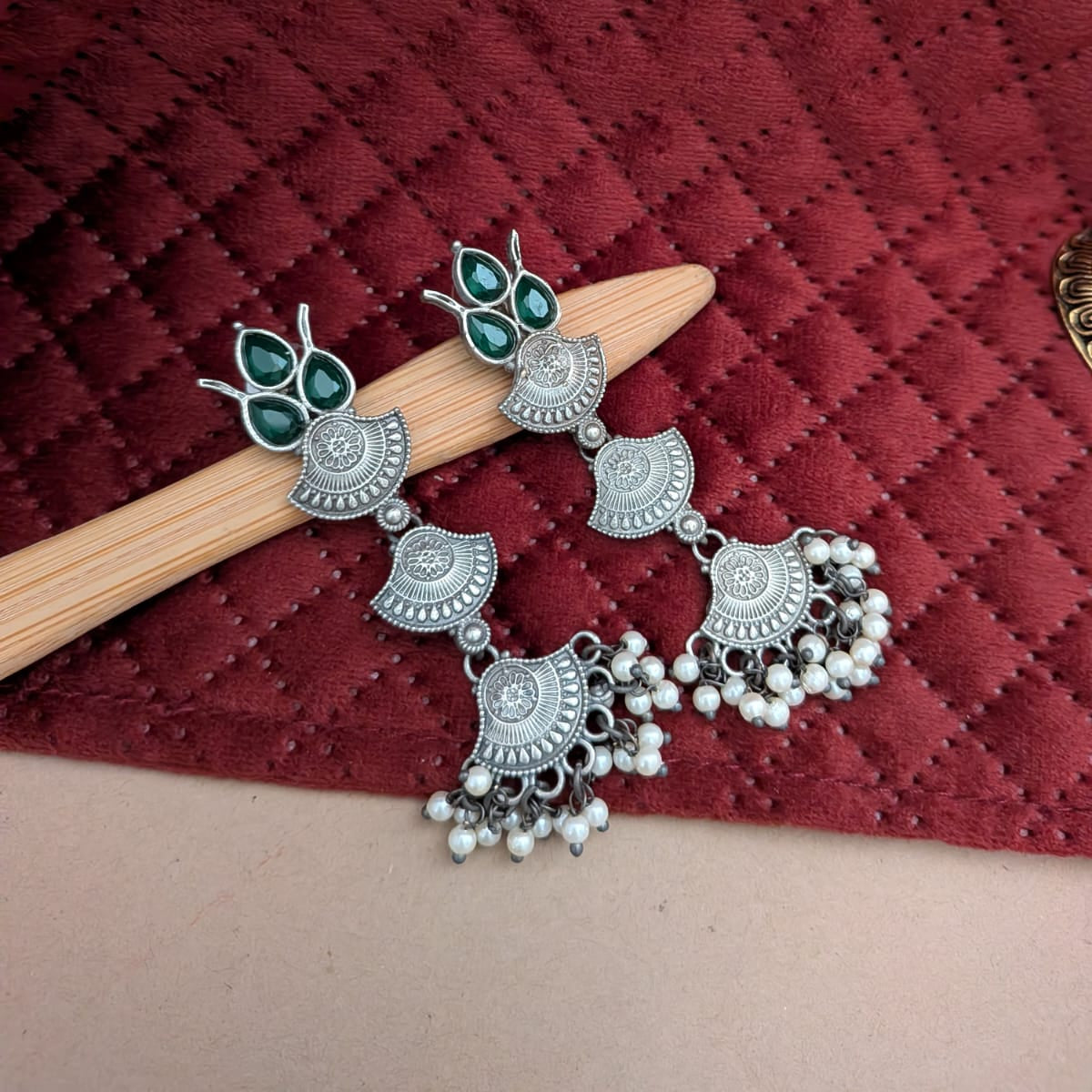Triple Fan Pearl Drop Earring