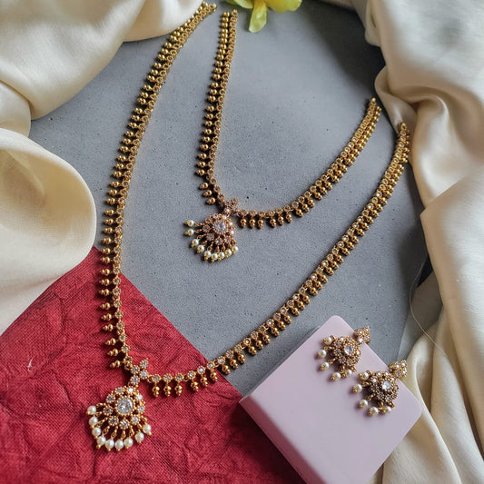 Simple white stone necklace combo long + short