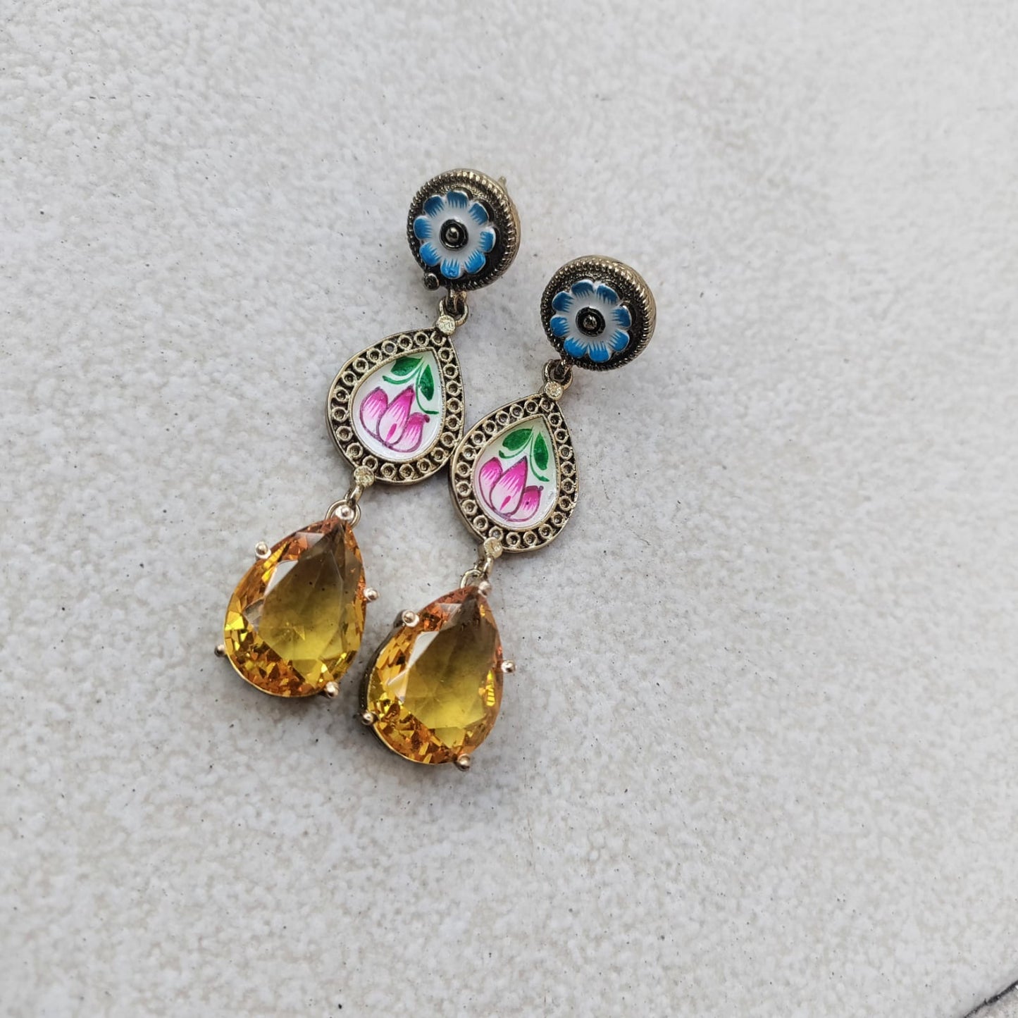 3 layered hand painted stone earring