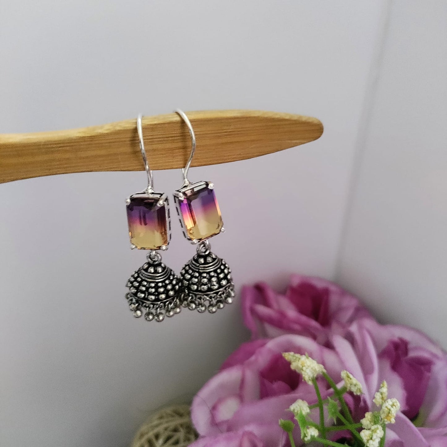 Rectangle dual color stone jumkha with hook