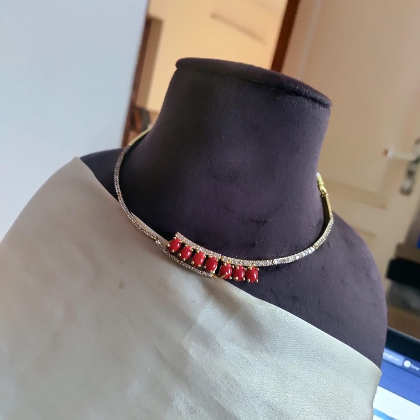 Sleek Coral with white necklace set