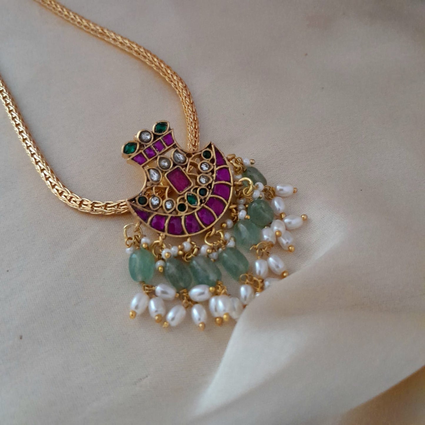 Jadau kundan floral with pearl pendant chain